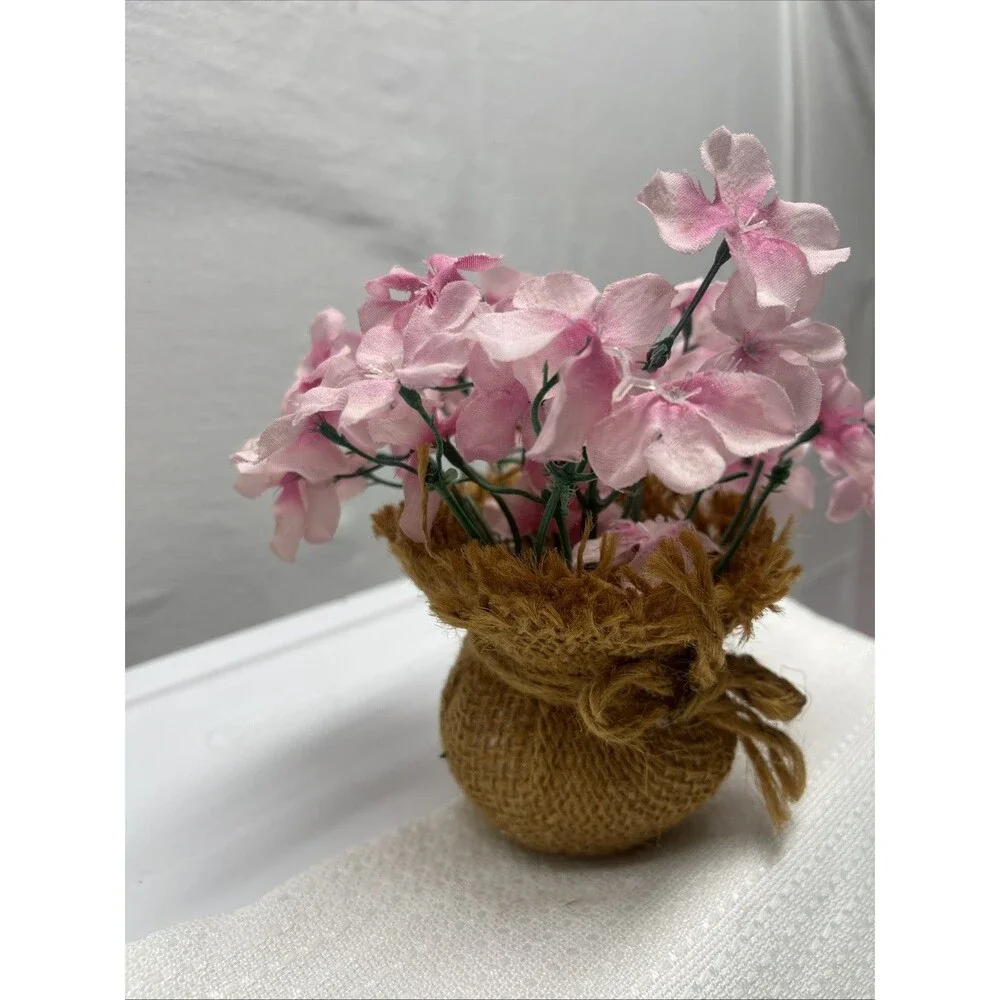 Pink Flowers Burlap Floral Arrangement Cluster Decor Doll 5.5